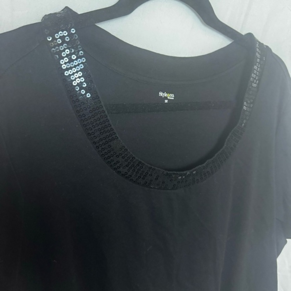 Style & Co Plus Size Embellished Black Tee Size 3X